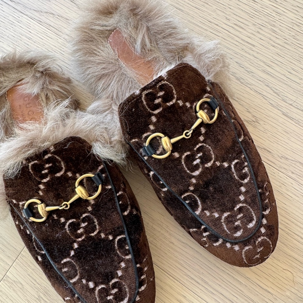 Gucci Brown Fur Lined Loafers - Picture 2 of 7